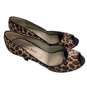 Massimo Baldi New Calf Hair Cheetah Print Patent Leather Prep Toe Pumps Size 9B